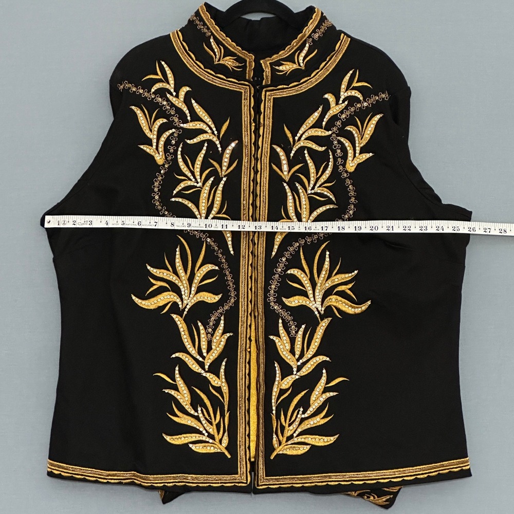 Giclee Womens Jacket Plus 2X Black Gold Embroidered Sequin Mandarin Royal Ornate - Picture 5 of 10